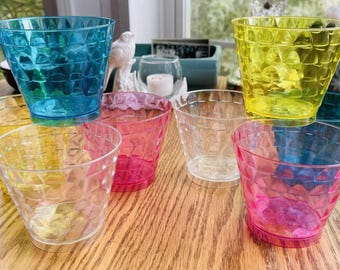 Vintage MCM Plastic Tumblers: 3" Waffle Design, Set of 8
