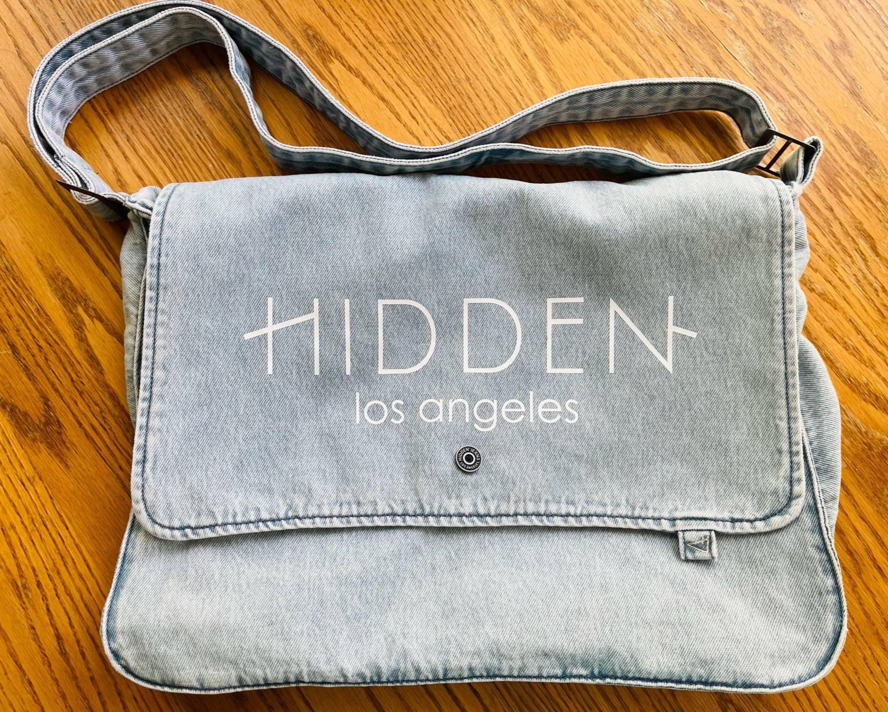 Y2K Denim Messenger Bag: 'hidden Los Angeles' Acid Wash Crossbody