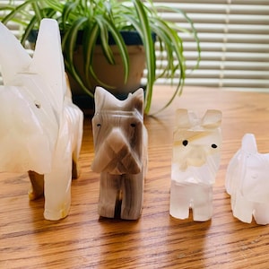 Set of 4 Vintage Carved Alabaster White Onyx Marble Stone Scottie Dog Scottish Terrier Collectible Figurines Figurine Small to Large