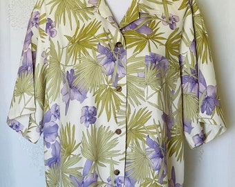 Vintage Tommy Bahama Silk Hawaiian Blouse, Purple Floral XXL