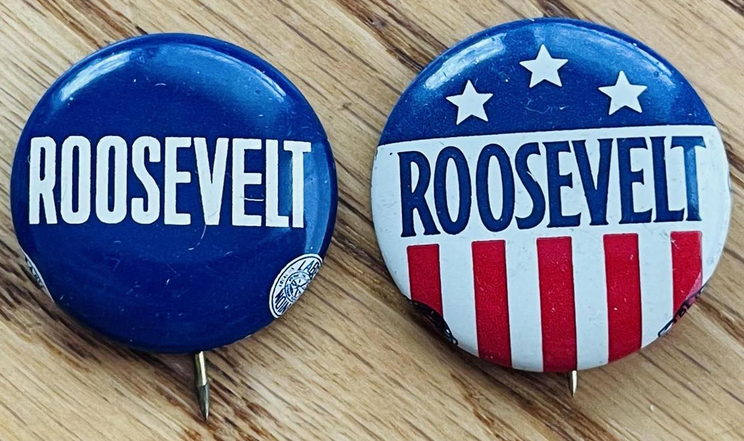 2 Vintage Antique Roosevelt Presidential Political Campaign Metal
