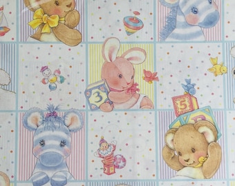 Vintage Hallmark Baby Gift Wrap: Bunny, Horse, Teddy Bear (14 Sheets)