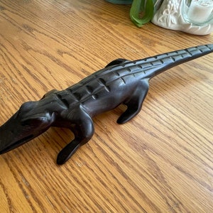 Vintage Iron Wood Carved 13" Alligator Crocodile Figurine