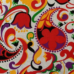 Vintage Dutch Design Cotton Linen Fabric, Bold Floral Paisley Print, 2 Yards