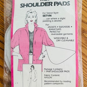 Vintage 80&#39;s EZ International Retro White Thin Shoulder Pads by Ann Bozzi 1/4&quot; Thick Pad for Jackets Sweaters or Raincoats U.S.A. NEW