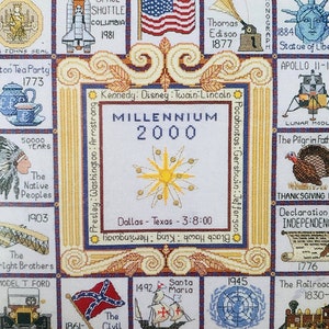 Vintage 1999 The Craft Collection Limited Series Counted Cross Stitch Kit &quot;U.S.A. Millennium Sampler&quot; 17.5&quot; X 17.5&quot; Historical Events