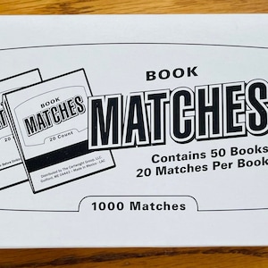 Vintage New in Box Book Matches 50 Match Books 1000 Matches White & Black Novelty Man Cave Parties Wood Stove Camp Fires
