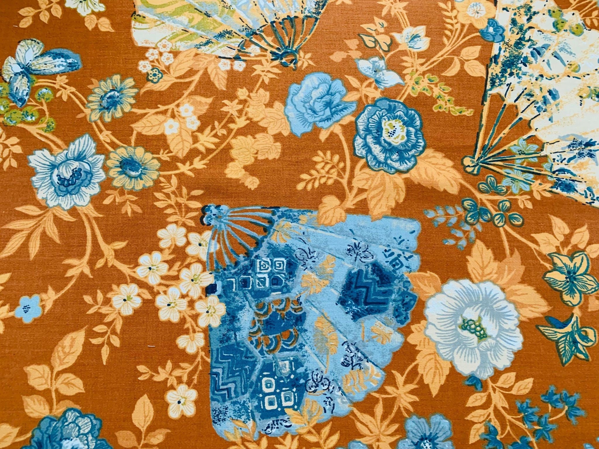 Vintage 1970's Bright Floral Orange Blue Asian Inspired - Etsy
