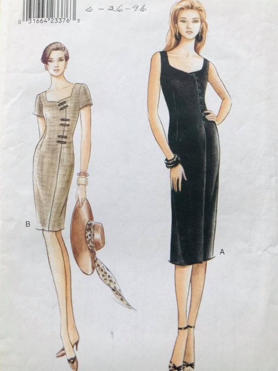 1996 Vogue Sewing Pattern 9446: Fitted Mock Wrap Dress (Size 8-12)