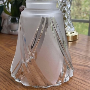 Vintage Clear and White Frosted Tulip Scalloped Glass Light Cover 1.5&quot; Shade Replacement Remodel Home Decor