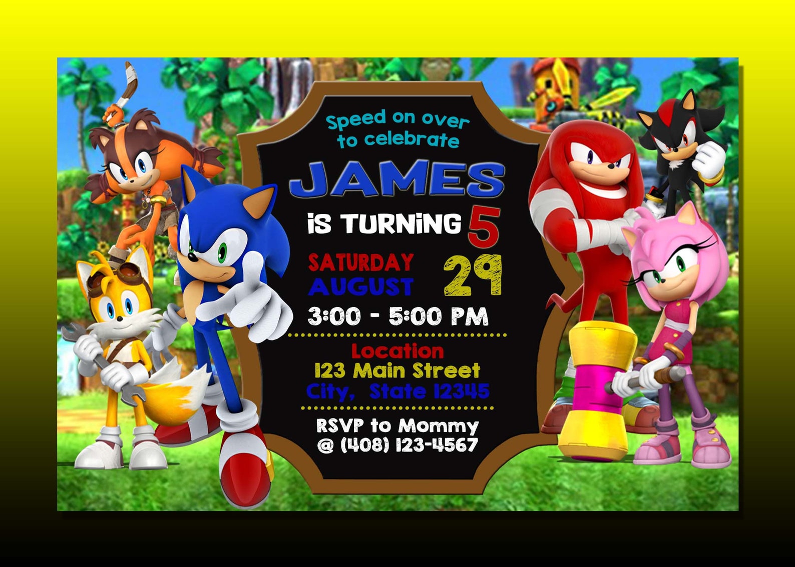 Sonic digital birthday invitation downloadable file Etsy