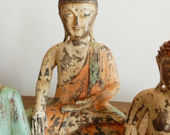 Bouddha en bois, peint à la main, 50 cm de haut, statue de Bouddha sculptée à la main,