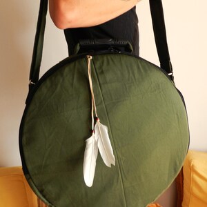 Shoulder bag, cotton, beautiful green, thickly padded, carrying bag for frame drums, sturdy drum bag