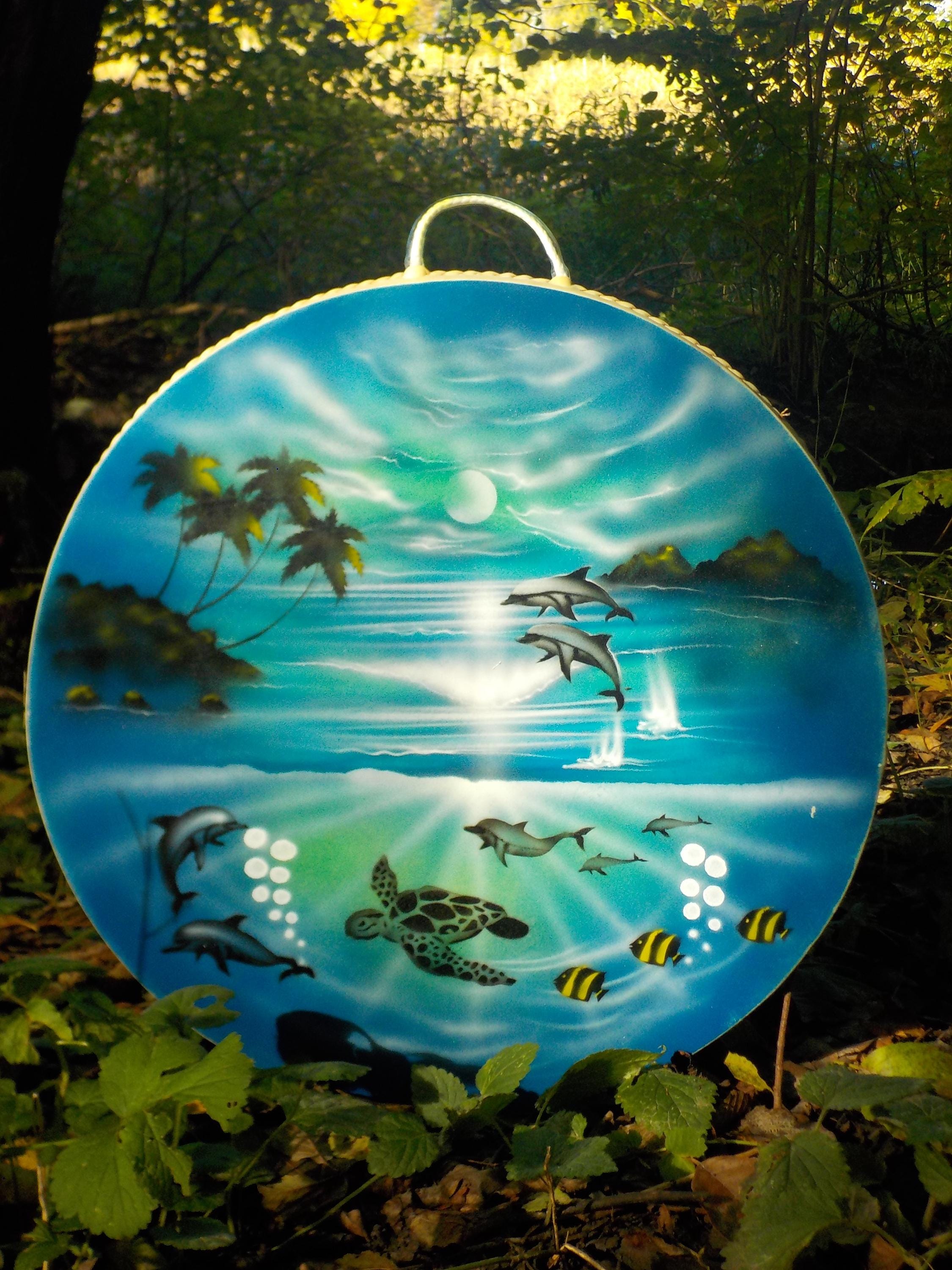 Tambour Océan 30 Cm En Peau De Chèvre - Instrument Artisanal Pour Méditation, Son Des Vagues - Doré Et Rouge