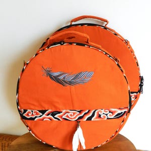Bolsa de tambor com estrutura resistente feita de algodão, conversível em mochila, bolsa de transporte em 2 tamanhos, bolsa de algodão laranja terra, densamente acolchoada