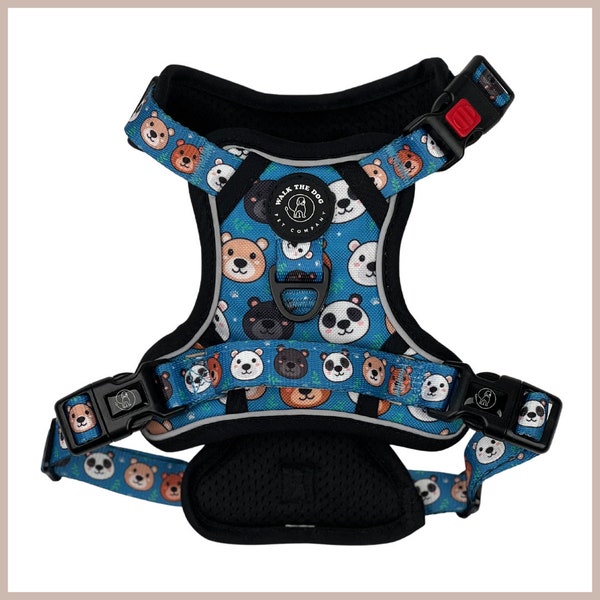 No Pull All Terrain Dog Harness, Bear Design, Fully Adjustable, Unisex Puppy Harness, S M L XL, Big Dog / Strong Puller Harness