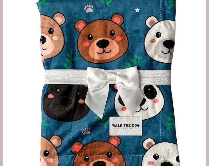 The Bear Club Fleece Dog Blanket, Two Sided Minky Dot, Dog Accessory Gift, Travel Dog Blanket for Car, Puppy Bed Blanket