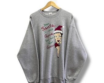 Vintage Y2K Betty Boop Soft Grey Sweatshirt XLARGE Crewneck Betty Boop Sweater Pullover Betty Boop Cartoon Betty Boop Print Logo Jumper