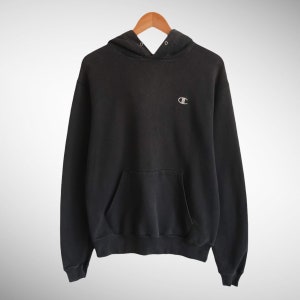 Vintage Champion zwarte hoodie maat medium Champion ronde hals Champion omgekeerde geweven trui trui geborduurd logo Champion scriptlogo Etsy Nederland