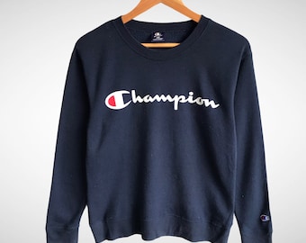 Vintage Champion Script Logo Navy Sweatshirt Kids Size 160 Champion Crewneck Champion Sweater Pullover Spell Out Reverse Weave Jumper