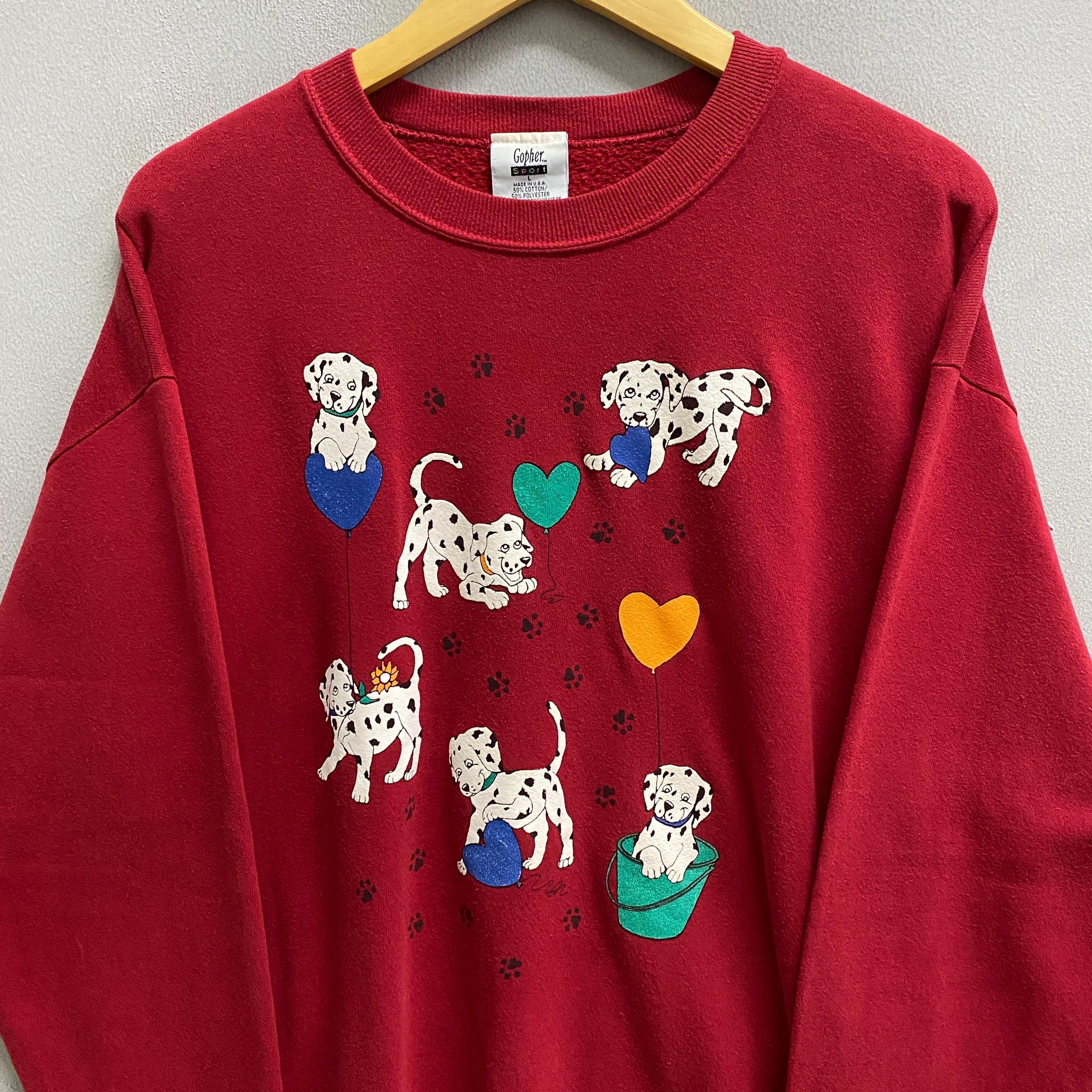 ヴィンテージ 90年代 ダルメシアン レッド スウェットシャツ 犬好き 