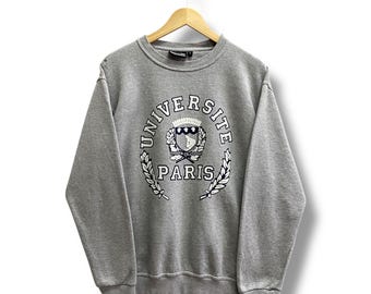 Vintage Y2K University Paris Grey Sweatshirt Large Sorbonne Paris University Printed Logo Crewneck University Paris France Jumper Sweater L