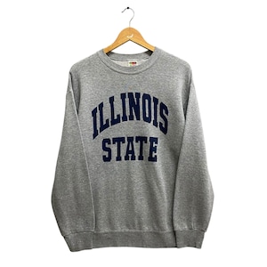 Vintage 90&#39;s Illinois State University Grey LARGE Sweatshirt Illinois Crewneck Illinois Sweater Pullover Illinois Fighting Illini Print Logo