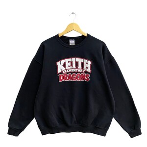 Vintage Keith Elementary Dragons Black Unisex Sweatshirt XLarge Keith Crewneck Keith Dragons Sweater Pullover Spell Out Print Logo Jumper