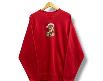 Vintage amoureux des chats rouge sweat XL grand esthétique chat maman pull Floral amoureux des chats pull confortable unisexe cadeau patchs taille XL