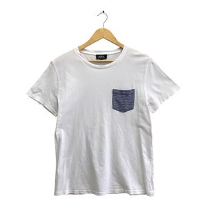 Vintage Y2K A.P.C White Pocket Tshirt Size SMALL APC Single Pocket Crewneck APC Sweater Pullover Print Logo White Women Jumper