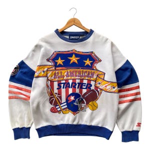 Rare!Vintage 90's Starter Symbol Of American Sports Multi Colour Sweatshirt MEDIUM Starter Symbol Of American Sports Crewneck Starter Jumper