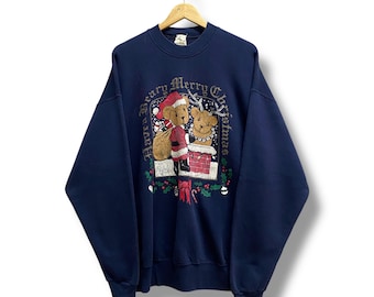 Vintage 90's Teddy Bear Navy Sweatshirt Size XLARGE Teddy Bear Crewneck Teddy Bear Sweater Pullover Print Logo Teddy  Bear Jumper