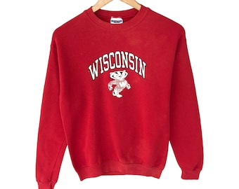 Vintage Wisconsin Badgers Red Sweatshirt Kids XL Wisconsin Crewneck Wisconsin Badgers Sweater Pullover Wisconsin Badgers Print Logo Jumper