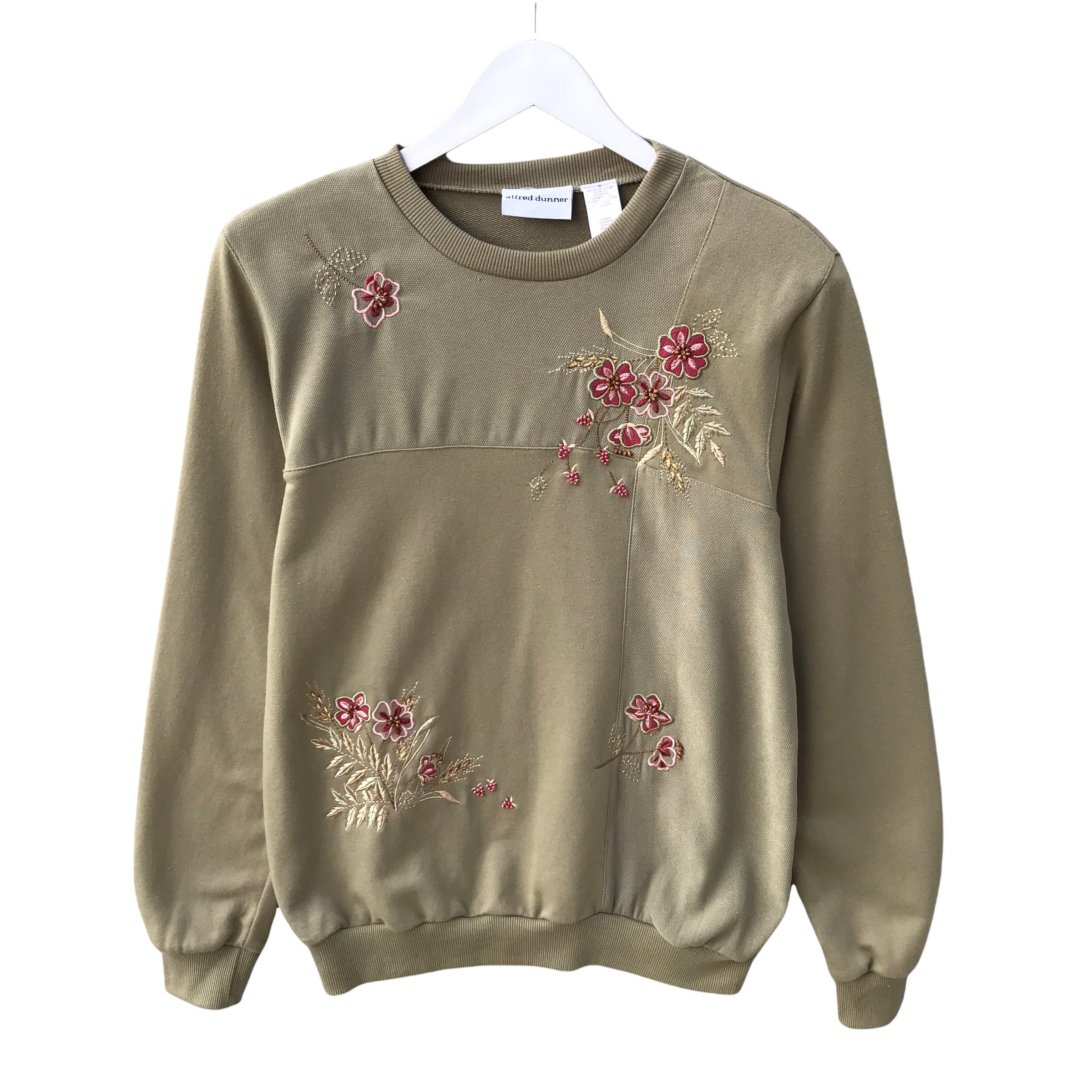 Vintage Alfred Dunner Brown Floral Sweatshirt Size Small Alfed Dunner  Flower Crewneck Alfed Dunner Sweater Pullover Floral Embroidered Logo 