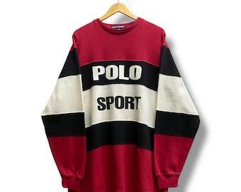 Sudadera holgada multicolor de Polo Ralph Lauren, estilo vintage de los años 90, talla XL, cuello redondo, Polo Sport, suéter de Polo Ralph Lauren, jersey con estampado de logotipo.