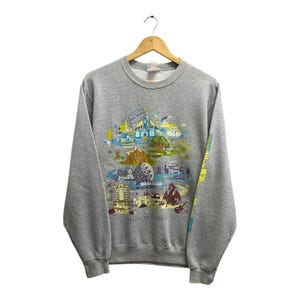 Sudadera gris vintage Y2K Disney Park Suéter de cuello redondo de Disney mediano Suéter de Disney Goofy Pluto Suéter con estampado del logotipo de Mickey y el pato Donald
