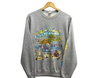 Vintage Y2K Disney Park Grey Sweatshirt MEDIUM Disney Crewneck Disney Goofy Pluto Sweater Pullover Donald Duck Mickey Logo Print Jumper