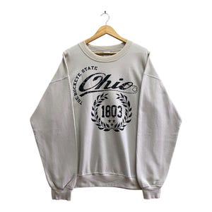 Vintage Y2K Ohio State White Sweatshirt LARGE Ohio Buckeyes Crewneck Ohio University Sweater Pullover Print Logo Ohio State Spell Out Jumper