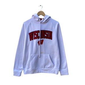 Vintage University Wisconsin White Hoodie MEDIUM Wisconsin State Crewneck Wisconsin Badgers Sweater Wisconsin Badgers Patches Logo Jumper