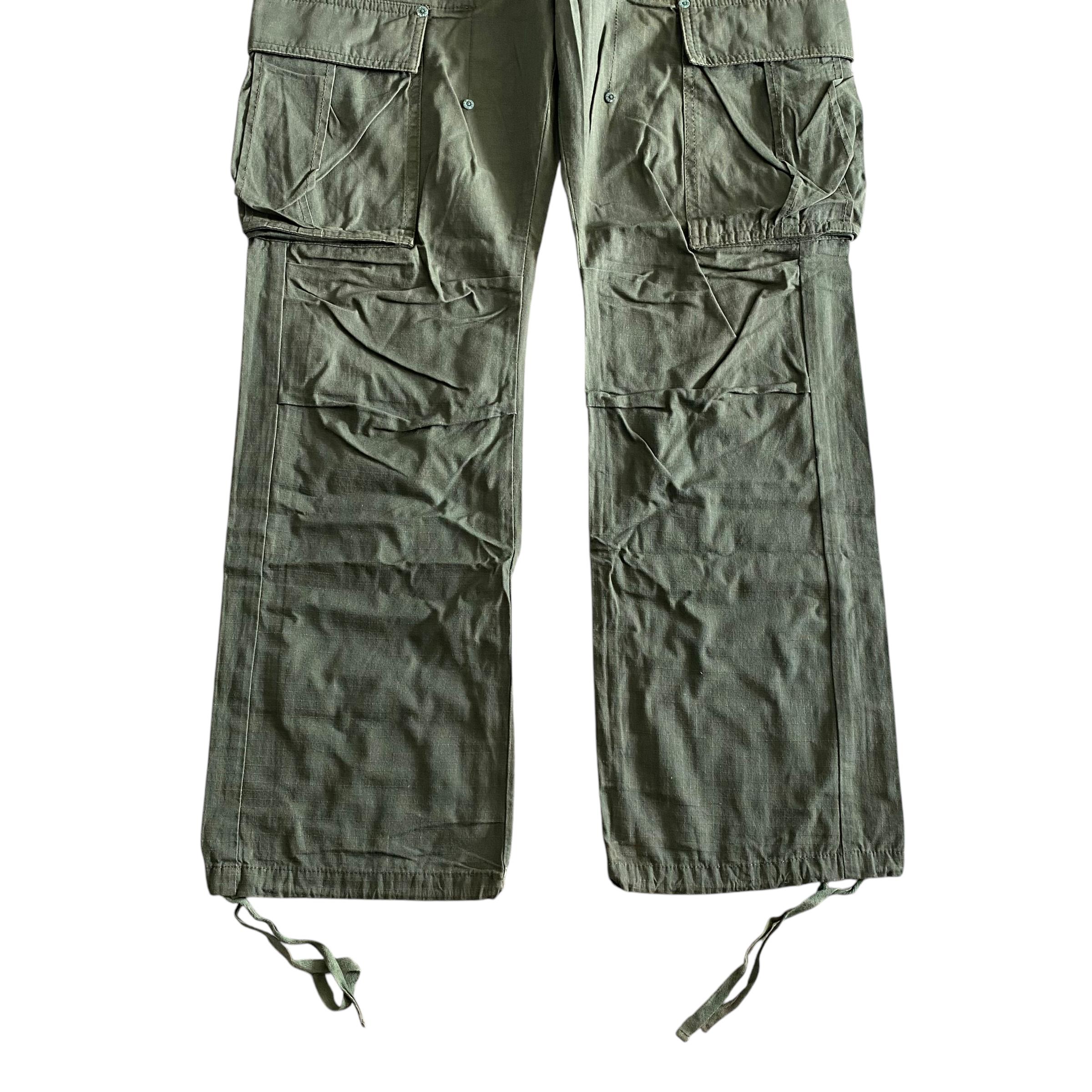Vintage Y2K Bonds&peace Green Army Cargo Baggy Wide Parachute 