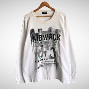Vintage AirWalk White Sweatshirt 4Large Airwalk Skateboarding Crewneck Airwalk Skater Sweater Streetwear Airwalk Pullover Print Logo Jumper