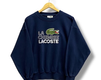 Sudadera unisex La Chemise Lacoste azul marino vintage de los 90, talla M. Cuello redondo. Suéter Lacoste bordado.
