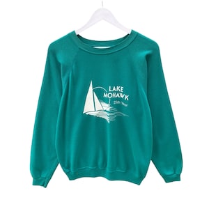 Vintage 90s Lake Mohawk Green Sweatshirt Size Large Lake Mohawk Crewneck Lake Mohawk Sweater Pullover Print Logo Lake Mohawk Jumper