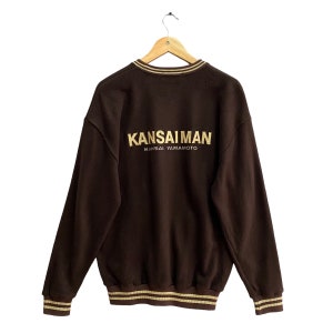 Bluza Kansaiman Kansai Yamamoto w stylu vintage z lat 90. w kolorze brązowym, rozmiar L, Kansaiman, okrągły dekolt, sweter Kansaiman, haftowane logo