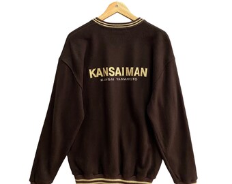 Vintage 90s Kansaiman Kansai Yamamoto Brown Sweatshirt Size Large Kansaiman Crewneck Kansaiman Sweater Pullover Spell Out Embroidered Logo