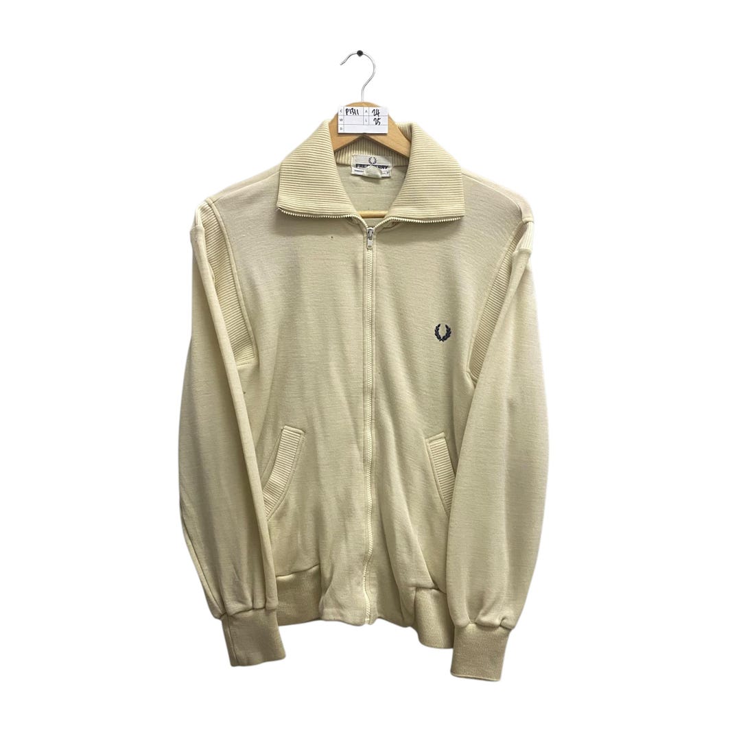 Vintage 90's Fred Perry White Distressed Sweatshirt Women SMALL