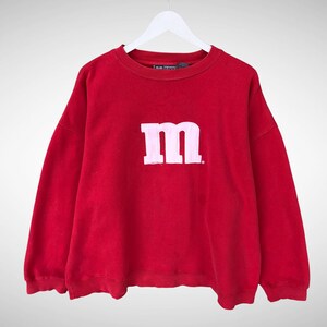 Vintage M&M's Red Sweatshirt Boxy Size Large Chocolate Candy Crewneck Chocolate Candy Sweater Pullover Chocolate Candy Cartoon Embroidered