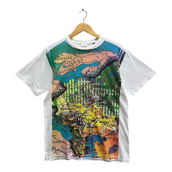 Vintage Y2K Tigre Brocante Maps White Tshirt MEDIUM Tigre Brocante Sweater Pullover Tigre Brocante Jumper Print Logo Jumper