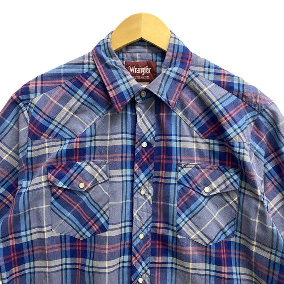 Chemise Western Vintage Wrangler - Rayée Rose - Perles Poches Pression - 15.5x34