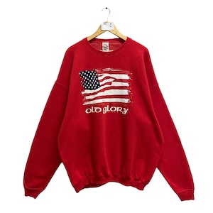 Vintage 00s Old Glory Flag Red Sweatshirt Baggy XLarge Old Glory Crewneck Old Glory Sweater Pullover Print Logo Spell Out Old Glory Jumper